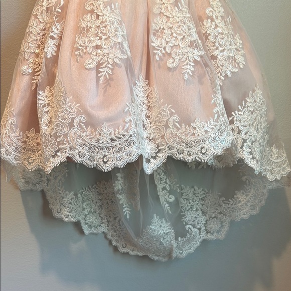 12 Months Sequin and Lace Pink Dress with Floral Embroidery Train Pearl Belt - Picture 4 of 16